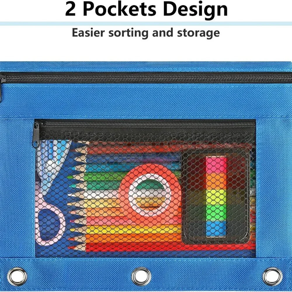 Pencil Pouch for 3 Ring Binder, Clear Pencil Case Bag with Smooth Zipper, Pen Or